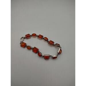 925 Sterling Silver Baltic Amber Link Bracelet 7 inches